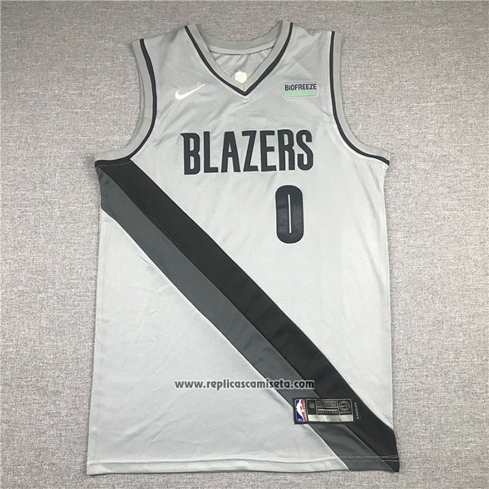 Camiseta Portland Trail Blazers Damian Lillard #0 Earned 2020-21 Gris